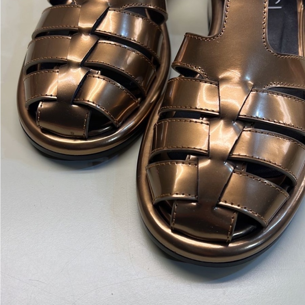 NWT AGL Metallic Leather Fisherman Sandals Designer Italian Luxury made in Italy - Picture 7 of 8